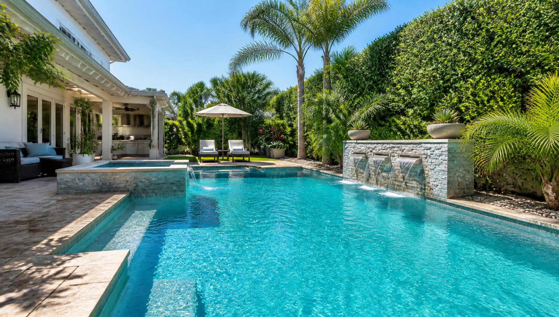 A clean backyard pool after a green-to-clean service